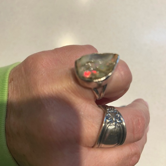 925 Sterling Silver Ring with Huge Ethiopian Opal Rough - Picture 14 of 16